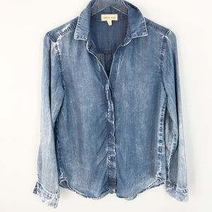 Cloth & Stone | Acid Wash Chambray Split Back Top